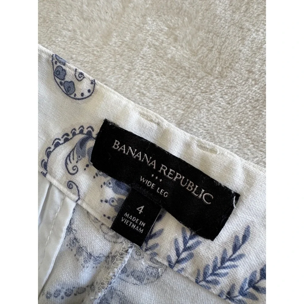 Banana Republic High Rise Linen Blend Paisley Wide Leg Pants 4 Coastal Resort
